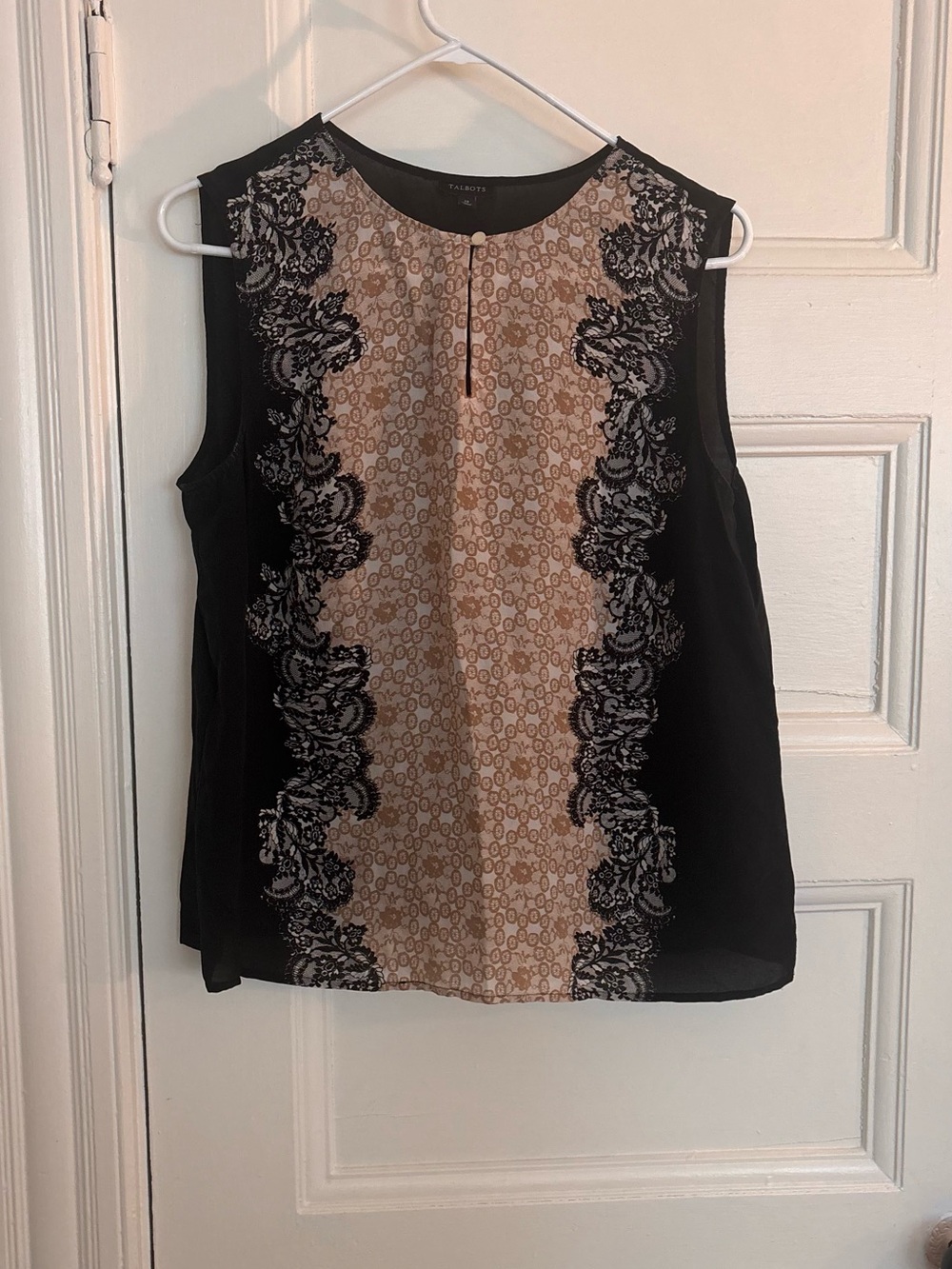 Talbots Black and Beige Lace-Trim Sleeveless Shell